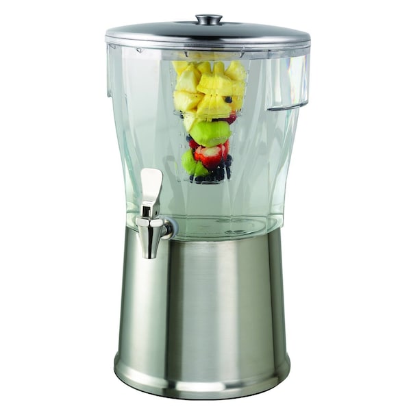 Beverage Dispenser, Round, 5 Gallon with Infuser Tube, Stainless Steel, Brushed